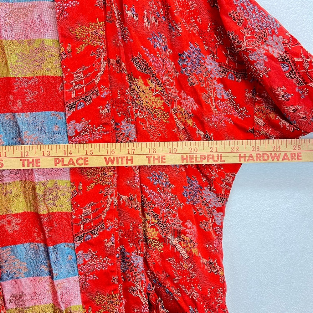 Chinese Silk Traditional Robe Red Size Large Tie Waist Long Kimono - Picture 4 of 11